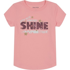 Nautica Girls Short Sleeve Legacy T-Shirt with Flip Sequin Design, Cotton Tee with Tagless Interior(Pink Dolphin Sequin Shine)