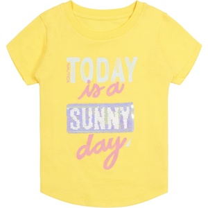 Nautica Girls Short Sleeve Legacy T-Shirt with Flip Sequin Design, Cotton Tee with Tagless Interior(Yellow Sunny Day)