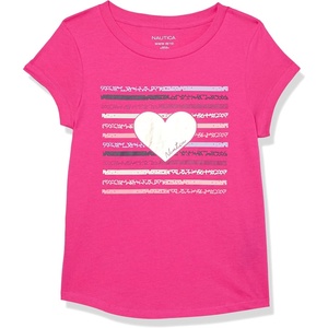 Nautica Girls Short Sleeve T-Shirt with Fun Graphic Design, Cotton Tee with Tagless Interior(Beetroot Heart)