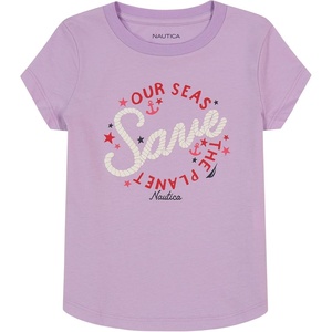 Nautica Girls Short Sleeve T-Shirt with Fun Graphic Design, Cotton Tee with Tagless Interior(Lavendula Planet)