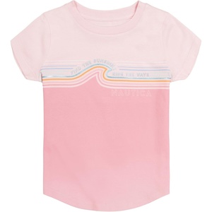 Nautica Girls Short Sleeve T-Shirt with Fun Graphic Design, Cotton Tee with Tagless Interior(Rose Shadow Waves)