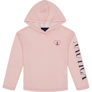 Nautica Girls’ Striped Long Sleeved Hooded Top(Pink Dolphin Stripe)