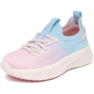 Nautica Girls Toddler Knit Slip-On Sneakers with Max Comfort Sole, Bungee Closure, Tennis Running Shoes for School and Play (Toddler/Little Kid)(Pastel Rainbow Fade)