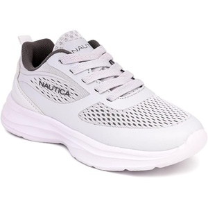 Nautica Girls Toddler Knit Slip-On Sneakers with Max Comfort Sole, Bungee Closure, Tennis Running Shoes for School and Play (Toddler/Little Kid)(White Grey)
