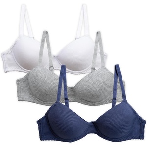 Nautica Girls Training Bras – 2/3 Pack A-Cup Ribbed Molded Starter Bras for Teens with Adjustable Straps (Sizes: 30A-36A)(Lt Heather Grey/White/Blue Iris)