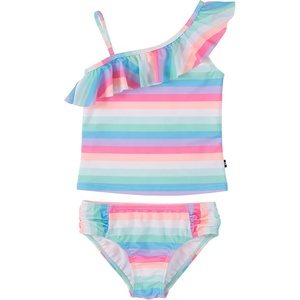 Nautica Girls Two-Piece Bikini Swimsuit Set, UPF 50+ Sun Protection, Quick-Dry Bathing Suit(Carnation Stripe)