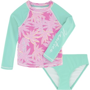 Nautica Girls’ Two-piece Rashguard Swimsuit Set, UPF 50+ Sun Protection, Quick-Dry Bathing Suit(Cockatoo Palm)