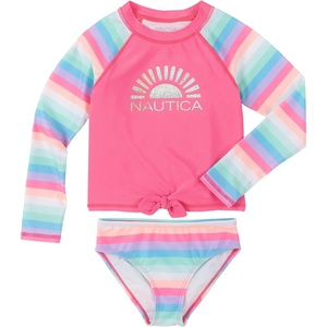 Nautica Girls’ Two-piece Rashguard Swimsuit Set, UPF 50+ Sun Protection, Quick-Dry Bathing Suit(Pink Sunset)