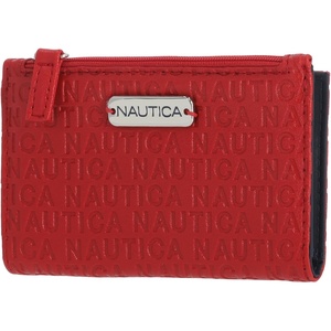Nautica High Tide Small Wallet for Women, RFID Blocking Slim Credit Card Holder with Zipper Coin Pocket, Bifold Compact Wallet with ID Window, Red Printed(Fuego Red)