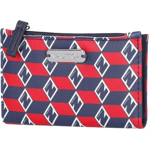 Nautica High Tide Small Wallet for Women, RFID Blocking Slim Credit Card Holder with Zipper Coin Pocket, Bifold Compact Wallet with ID Window, Red Printed(Americana)