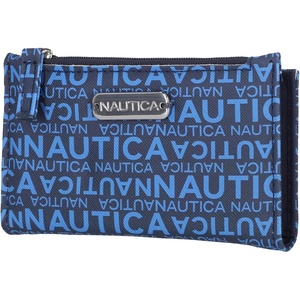 Nautica High Tide Small Wallet for Women, RFID Blocking Slim Credit Card Holder with Zipper Coin Pocket, Bifold Compact Wallet with ID Window, Red Printed(Americana Logo)