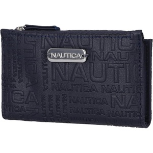 Nautica High Tide Small Wallet for Women, RFID Blocking Slim Credit Card Holder with Zipper Coin Pocket, Bifold Compact Wallet with ID Window, Red Printed(Indigo (Printed))