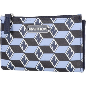 Nautica High Tide Small Wallet for Women, RFID Blocking Slim Credit Card Holder with Zipper Coin Pocket, Bifold Compact Wallet with ID Window, Red Printed(Glacial Blue)