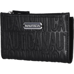 Nautica High Tide Small Wallet for Women, RFID Blocking Slim Credit Card Holder with Zipper Coin Pocket, Bifold Compact Wallet with ID Window, Red Printed(Black (Printed))