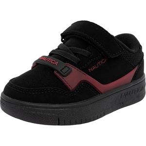 Nautica Kids Adjustable Strap Shoes | Comfortable Casual Sneakers for Boys and Girls, Toddlers & Little Kids(Black Red-seaspray)