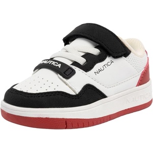 Nautica Kids Adjustable Strap Shoes | Comfortable Casual Sneakers for Boys and Girls, Toddlers & Little Kids(White Black Red-seaspray)