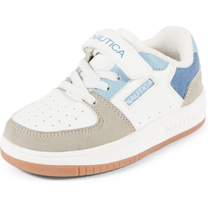 Nautica Kids Adjustable Strap Shoes | Comfortable Casual Sneakers for Boys and Girls, Toddlers & Little Kids(White Blue Grey)