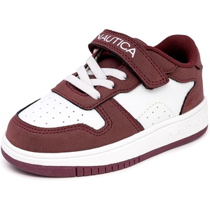 Nautica Kids Adjustable Strap Shoes | Comfortable Casual Sneakers for Boys and Girls, Toddlers & Little Kids(White Burgundy)