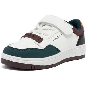 Nautica Kids Adjustable Strap Shoes | Comfortable Casual Sneakers for Boys and Girls, Toddlers & Little Kids(White Green Burgundy-seaspray)