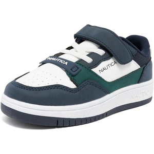 Nautica Kids Adjustable Strap Shoes | Comfortable Casual Sneakers for Boys and Girls, Toddlers & Little Kids(White Green Navy-seaspray)