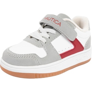 Nautica Kids Adjustable Strap Shoes | Comfortable Casual Sneakers for Boys and Girls, Toddlers & Little Kids(White Grey Red)