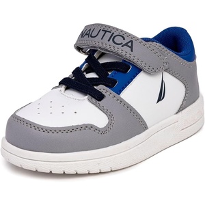 Nautica Kids Adjustable Strap Shoes | Comfortable Casual Sneakers for Boys and Girls, Toddlers & Little Kids(White Grey-caraoni)