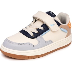 Nautica Kids Adjustable Strap Shoes | Comfortable Casual Sneakers for Boys and Girls, Toddlers & Little Kids(White-navy Blue)