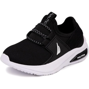 Nautica Kids Athletic Slip-On Sneakers – Comfortable Bungee Running Shoes for Boys and Girls – Stylish and Supportive Footwear for Active Kids (Big Kid/Little Kid/Toddler)(Black White-molded)