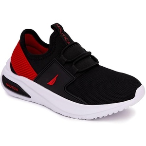 Nautica Kids Athletic Slip-On Sneakers – Comfortable Bungee Running Shoes for Boys and Girls – Stylish and Supportive Footwear for Active Kids (Big Kid/Little Kid/Toddler)(Black Red-molded)