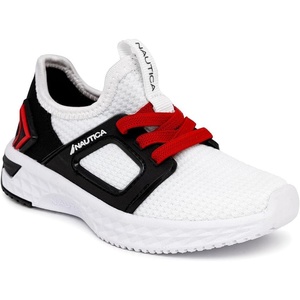 Nautica Kids Athletic Slip-On Sneakers – Comfortable Bungee Running Shoes for Boys and Girls – Stylish and Supportive Footwear for Active Kids (Big Kid/Little Kid/Toddler)(White Black Red)