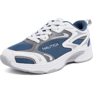 Nautica Kids Boys & Girls Lace-Up Sneakers – Athletic Shoes for Running & Walking with Cushioned Insole and Comfortable Fit for Big and Little Kids(Blue White Silver)
