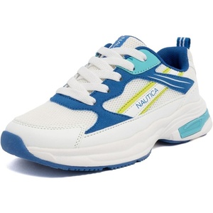Nautica Kids Boys & Girls Lace-Up Sneakers – Athletic Shoes for Running & Walking with Cushioned Insole and Comfortable Fit for Big and Little Kids(White Blue Lime)
