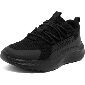 Nautica Kids Boys and Girls Athletic Slip-On Sneakers, Lightweight Bungee Running Shoes for Toddler, Little Kid, and Big Kid(Black Black-signe)
