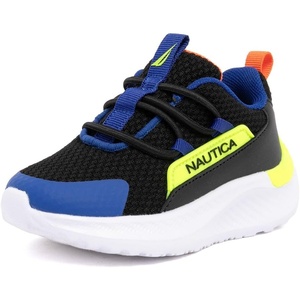 Nautica Kids Boys and Girls Athletic Slip-On Sneakers, Lightweight Bungee Running Shoes for Toddler, Little Kid, and Big Kid(Black Blue)
