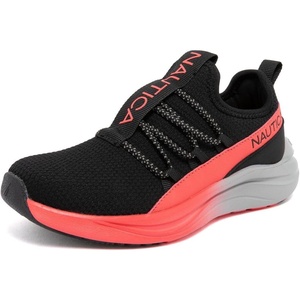 Nautica Kids Boys and Girls Athletic Slip-On Sneakers, Lightweight Bungee Running Shoes for Toddler, Little Kid, and Big Kid(Black Pink-seabert)