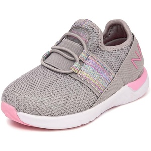 Nautica Kids Boys and Girls Athletic Slip-On Sneakers, Lightweight Bungee Running Shoes for Toddler, Little Kid, and Big Kid(Grey Pink Glitter)