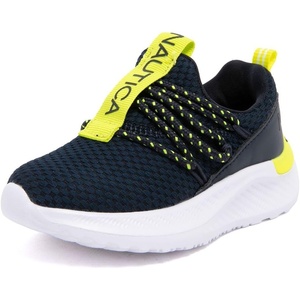 Nautica Kids Boys and Girls Athletic Slip-On Sneakers, Lightweight Bungee Running Shoes for Toddler, Little Kid, and Big Kid(Navy Lime-selah)