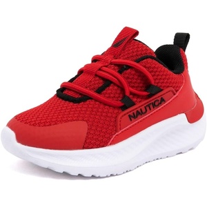 Nautica Kids Boys and Girls Athletic Slip-On Sneakers, Lightweight Bungee Running Shoes for Toddler, Little Kid, and Big Kid(Red Black)