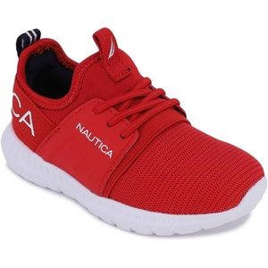 Nautica Kids Boys and Girls Athletic Slip-On Sneakers, Lightweight Bungee Running Shoes for Toddler, Little Kid, and Big Kid(Red Tonal)