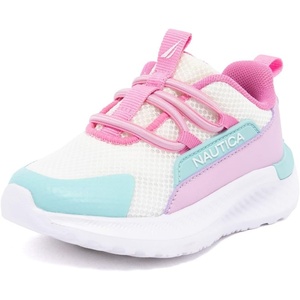Nautica Kids Boys and Girls Athletic Slip-On Sneakers, Lightweight Bungee Running Shoes for Toddler, Little Kid, and Big Kid(White Bright)