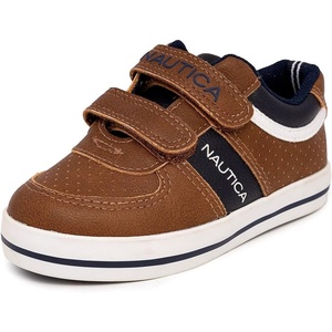 Nautica Kids’ Double Strap Sneakers | Casual Athletic Shoes for Boys and Girls | Durable and Comfortable Fit for Toddlers and Little Kids(Tan Navy White-limpopo)