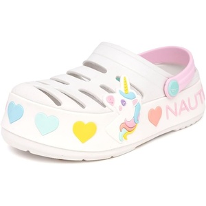 Nautica Kid’s Girls Clogs Slip On Platform Slides Garden Shoes Water Sandals Beach Slipper for Children Indoor Outdoor(White Pastel)