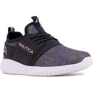 Nautica Kids Girls Metallic Fashion Sneaker Lace-Up Athletic Running Shoe I kappil I (Big Kid – Little Kid – Toddler)(Black Oil Slick Mesh-kappil 4)
