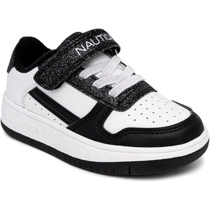 Nautica Kids Girls Sneakers with Adjustable Strap and Bungee Straps | Comfortable Casual Shoes (Toddler/Little Kid)(Black White Glitter)