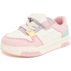Nautica Kids Girls Sneakers with Adjustable Strap and Bungee Straps | Comfortable Casual Shoes (Toddler/Little Kid)(Bone Pastel- Gavie)