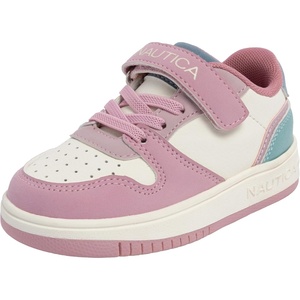 Nautica Kids Girls Sneakers with Adjustable Strap and Bungee Straps | Comfortable Casual Shoes (Toddler/Little Kid)(Bone Pink Teal-seli)