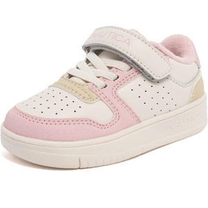 Nautica Kids Girls Sneakers with Adjustable Strap and Bungee Straps | Comfortable Casual Shoes (Toddler/Little Kid)(Bone Tan Pink)