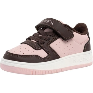 Nautica Kids Girls Sneakers with Adjustable Strap and Bungee Straps | Comfortable Casual Shoes (Toddler/Little Kid)(Brown Light Pink)