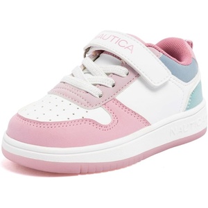Nautica Kids Girls Sneakers with Adjustable Strap and Bungee Straps | Comfortable Casual Shoes (Toddler/Little Kid)(Pink White Teal)