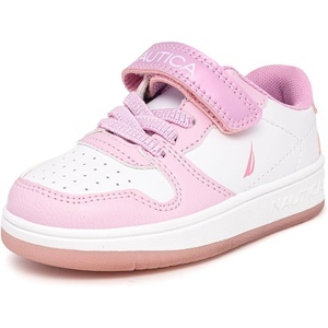 Nautica Kids Girls Sneakers with Adjustable Strap and Bungee Straps | Comfortable Casual Shoes (Toddler/Little Kid)(White Light Pink Iridescent)
